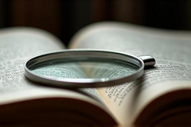Livro aberto com lupa indicando análise detalhada